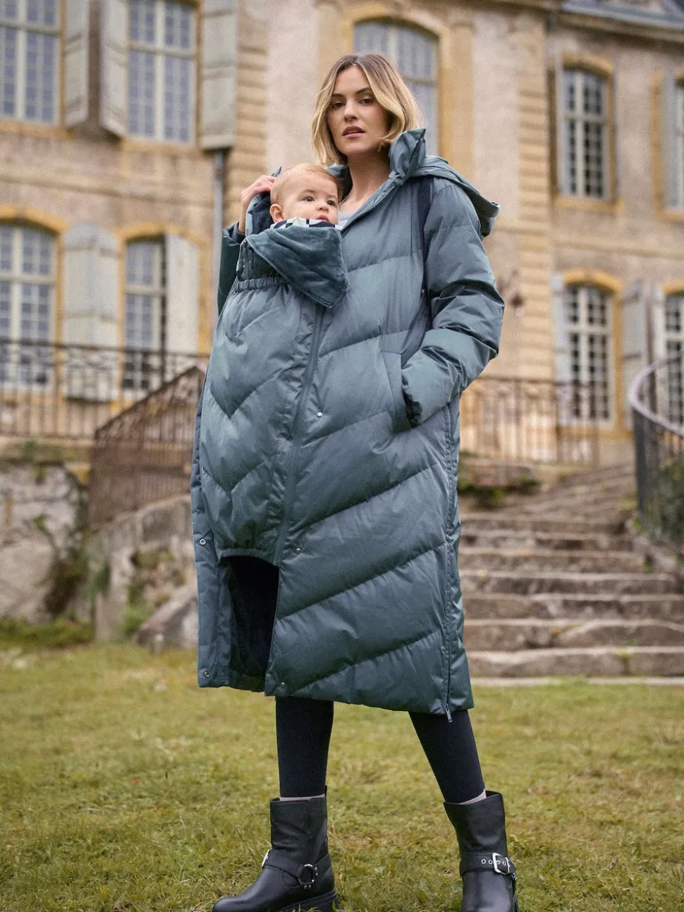 Gris étain - Seraphine Long 3-en-1 Doudoune de Grossesse et de portage