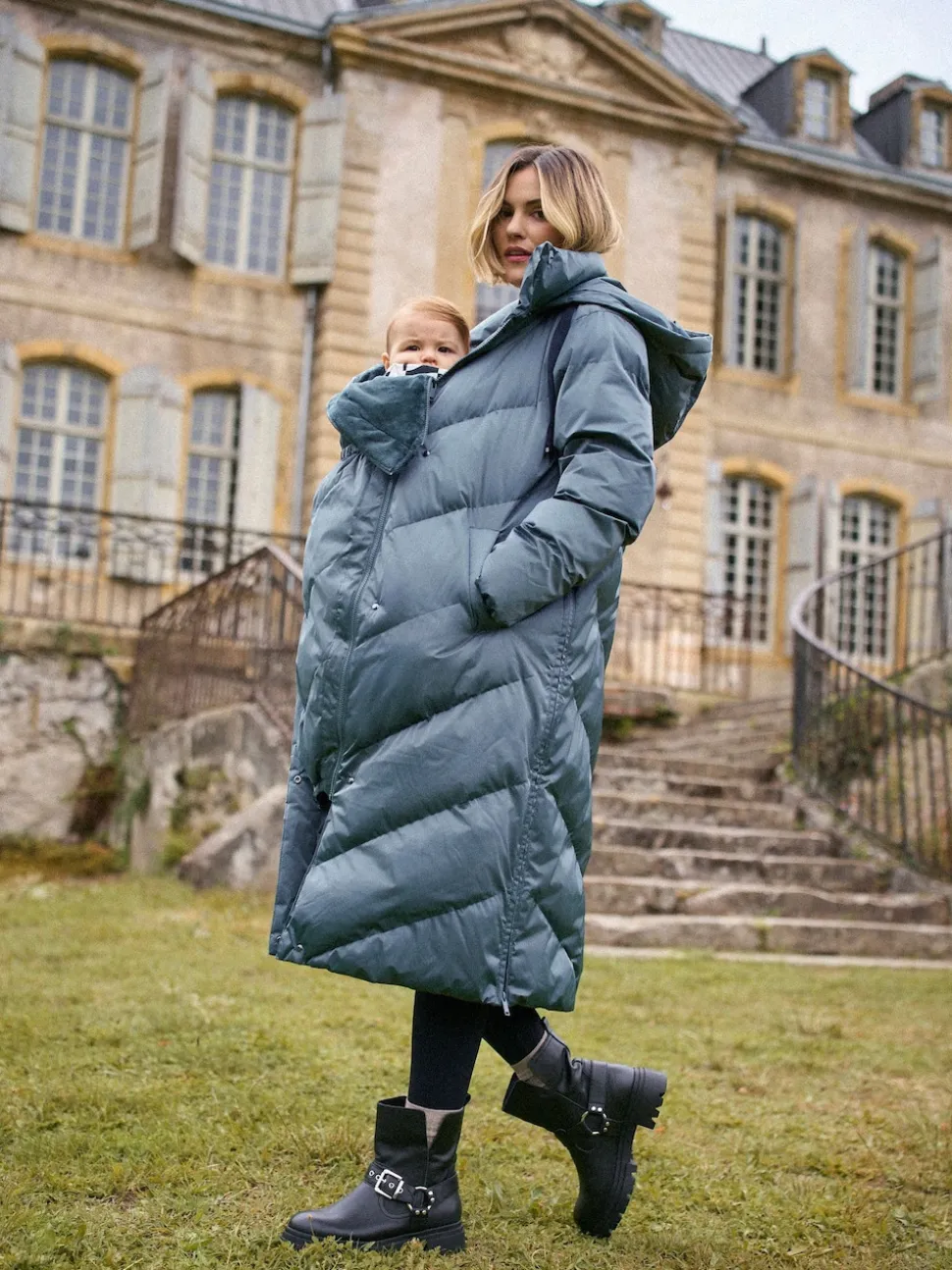 Gris étain - Seraphine Long 3-en-1 Doudoune de Grossesse et de portage