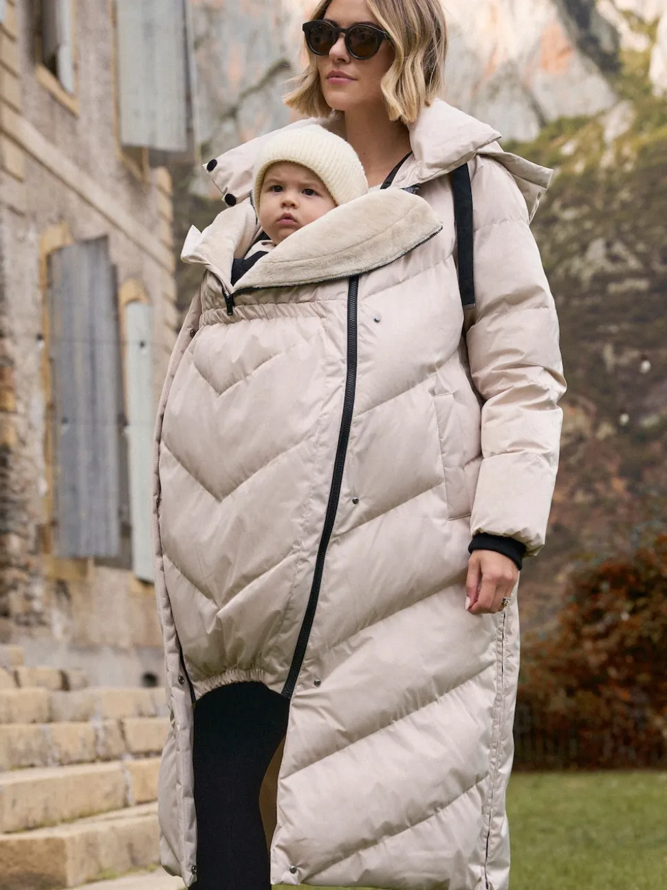 Gris taupe - Seraphine Long 3-en-1 Doudoune de Grossesse et de portage