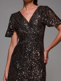 Ground noires - Robe longue Jolie Moi à manches ange à sequins et ourlet à volants