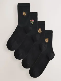 Hamish The Highland Cow / Tulipes - Chaussettes à motif brodé 4 Pack