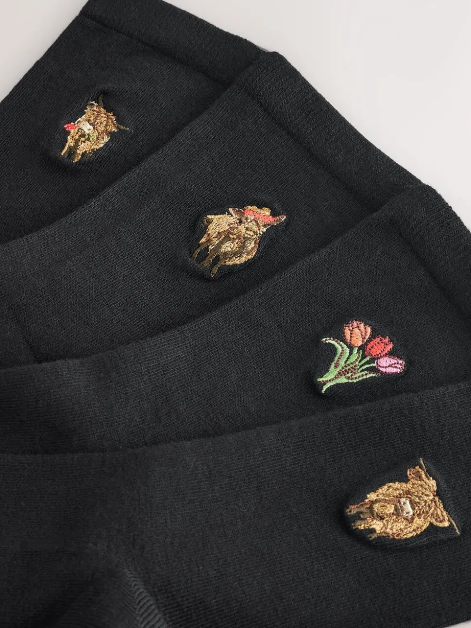 Hamish The Highland Cow / Tulipes - Chaussettes à motif brodé 4 Pack