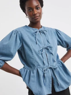 Haut JD Williams en Denim à Manche bouffante et péplum