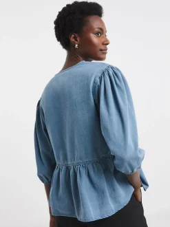 Haut JD Williams en Denim à Manche bouffante et péplum