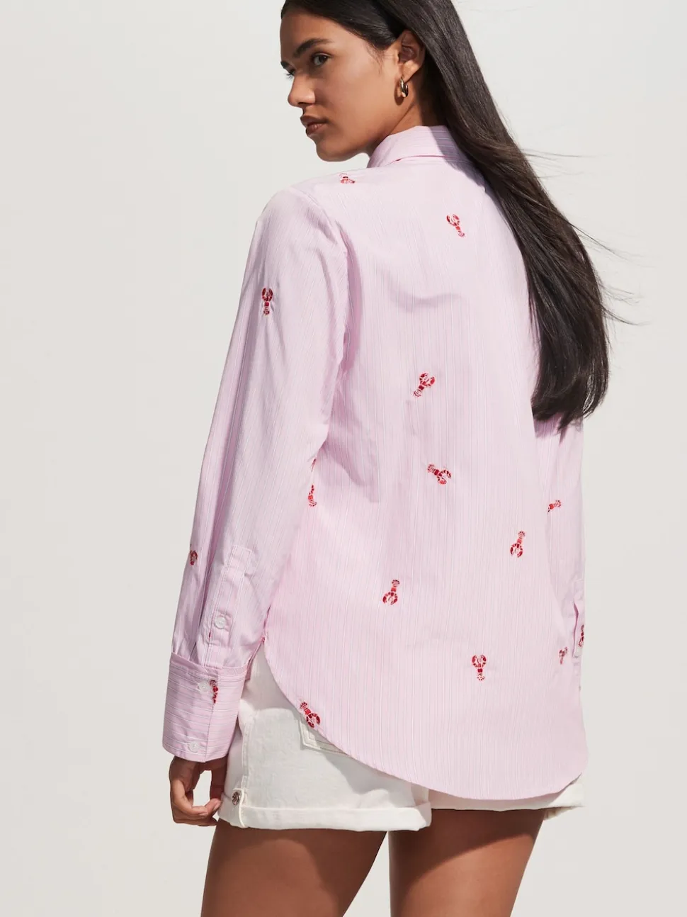 Homard Rayure rose/blanc - Chemises à manches longues brodées