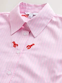 Homard Rayure rose/blanc - Chemises à manches longues brodées