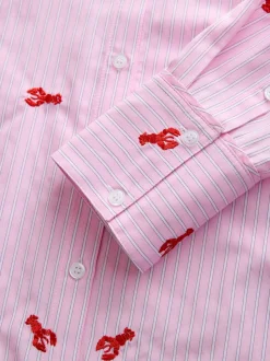 Homard Rayure rose/blanc - Chemises à manches longues brodées