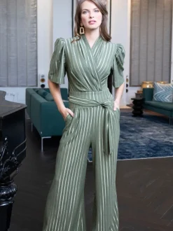 Hot Squash Vert Wide Leg Or Rayure Jumpsuit