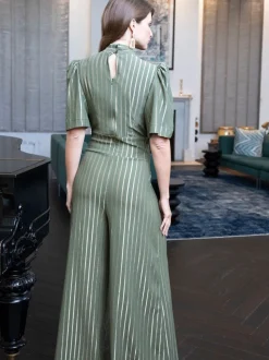 Hot Squash Vert Wide Leg Or Rayure Jumpsuit