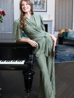 Hot Squash Vert Wide Leg Or Rayure Jumpsuit