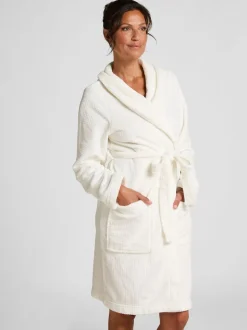 Hunkemoller Peignoir blanc en polaire courte en flanelle à pois en relief