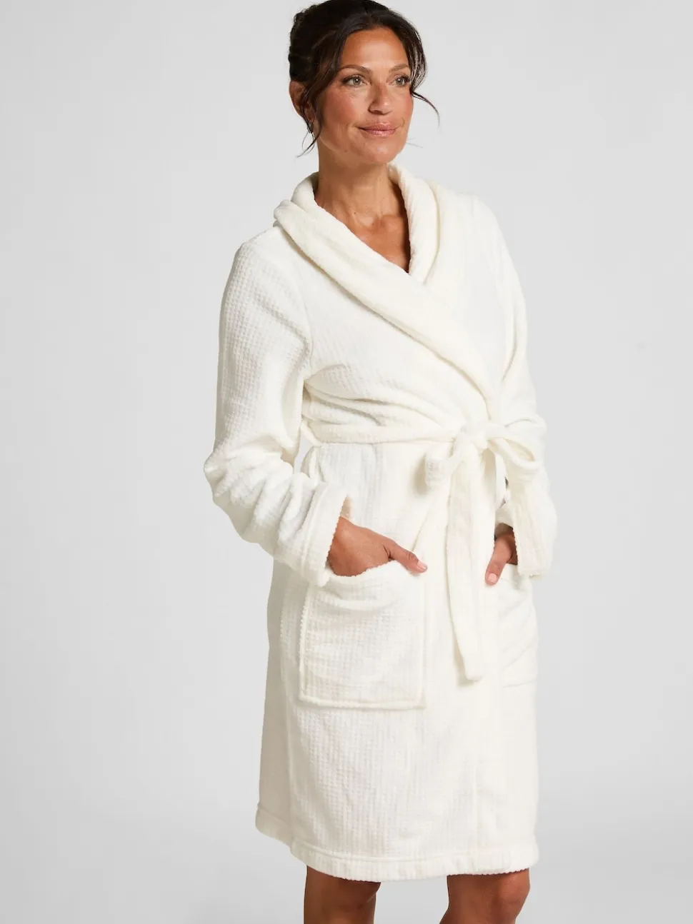 Hunkemoller Peignoir blanc en polaire courte en flanelle à pois en relief