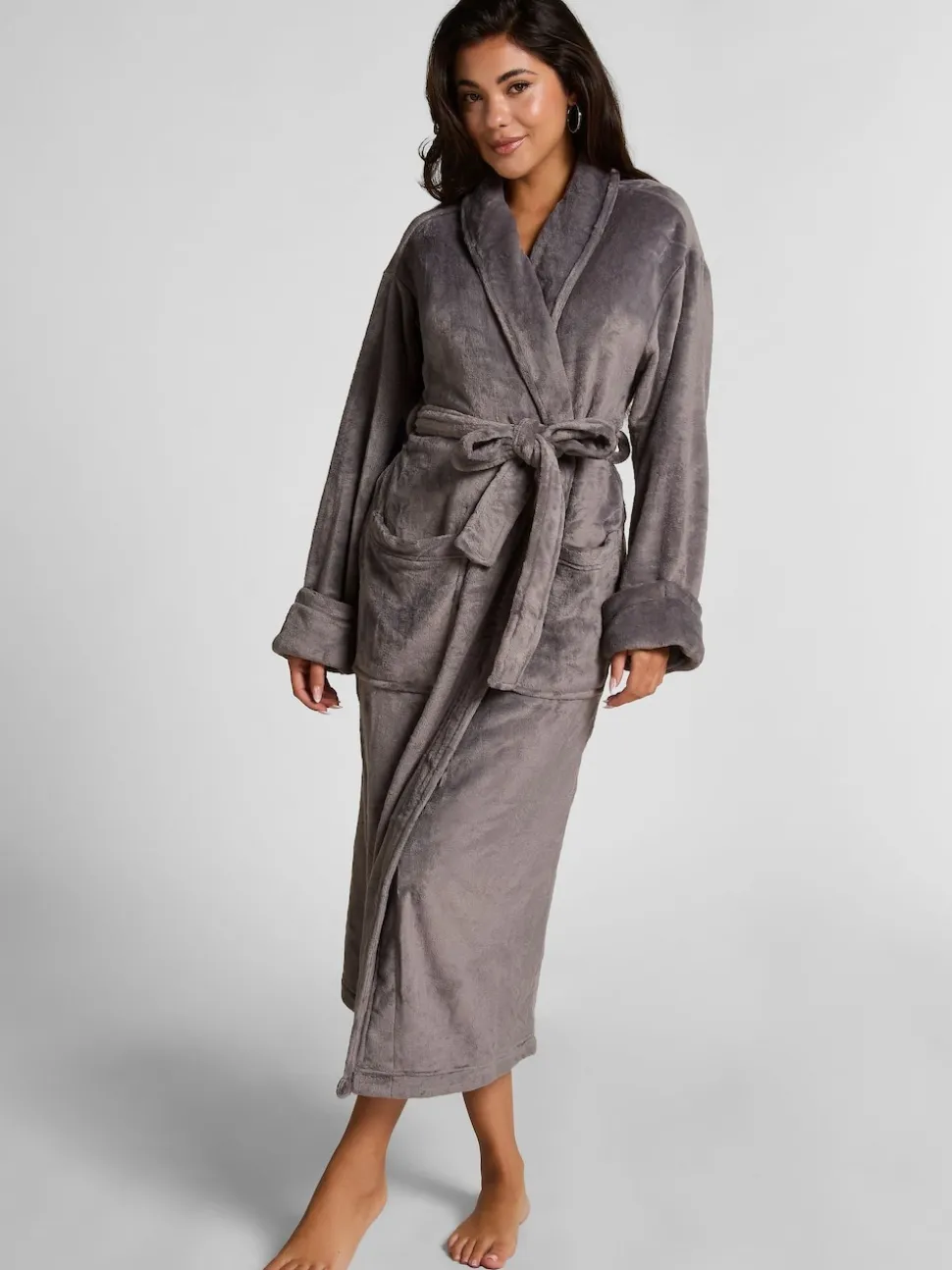 Hunkemoller Peignoir gris en polaire douce