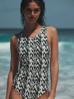Ikat noir/crème - Maillot de bain Essential galbant le col haut