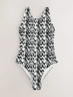 Ikat noir/crème - Maillot de bain Essential galbant le col haut