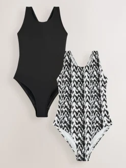Ikat noir/monochrome - Lot de 2 maillots de bain à col montant