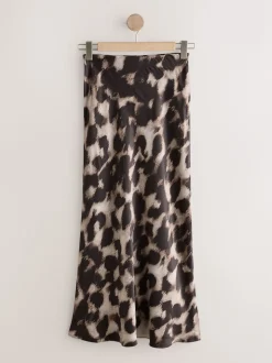 Impression animale brune - Jupe Midi Satin