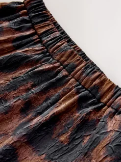 Impression animale brune - Pantalons à jambe large en satin effet froissé