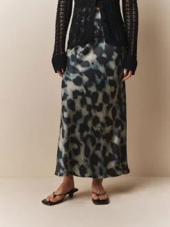 Impression animale verte - Jupe Midi Satin