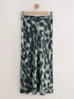 Impression animale verte - Jupe Midi Satin