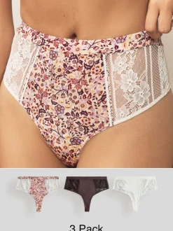 Impression florale - Lot de 3 culottes en modal et dentelle