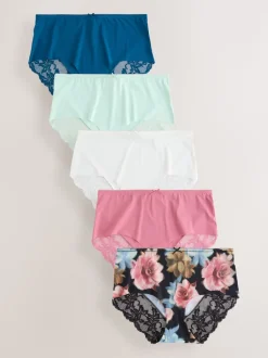 Impression florale noire - No VPL Lace Back Briefs 5 Pack