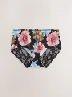 Impression florale noire - No VPL Lace Back Briefs 5 Pack