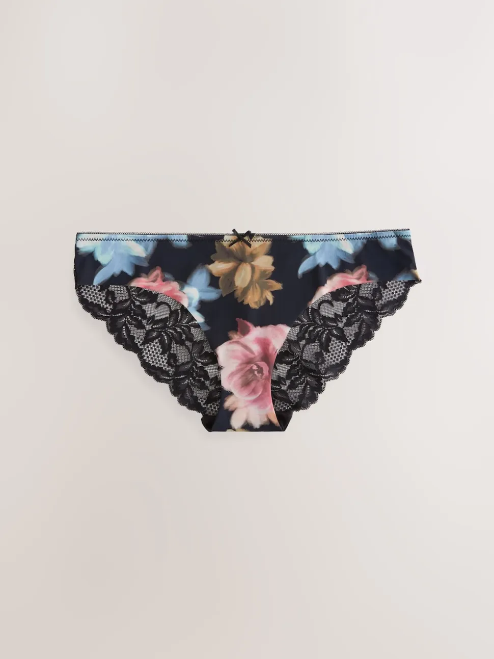 Impression florale noire - No VPL Lace Back Briefs 5 Pack