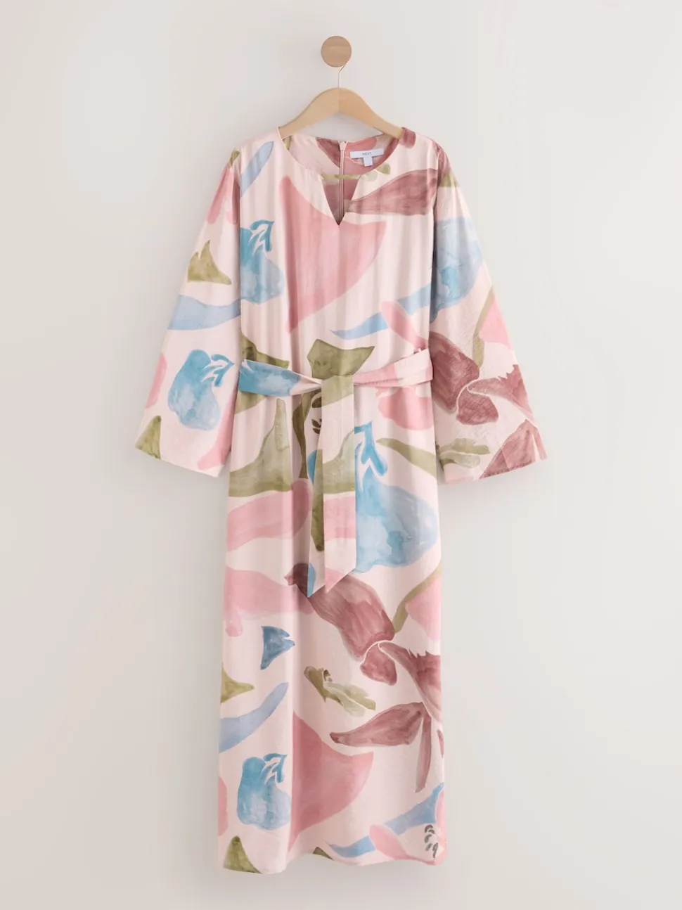 Impression florale rose - Robe longue caftan à col en V 3/4