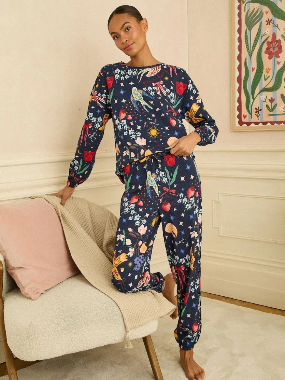 Impression marine - Love & Roses Ensemble de pyjama à manches longues en jersey