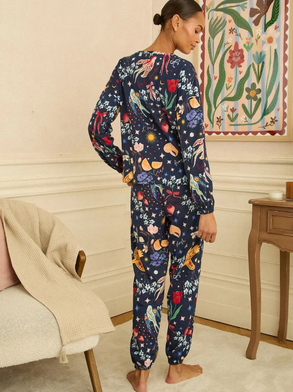 Impression marine - Love & Roses Ensemble de pyjama à manches longues en jersey
