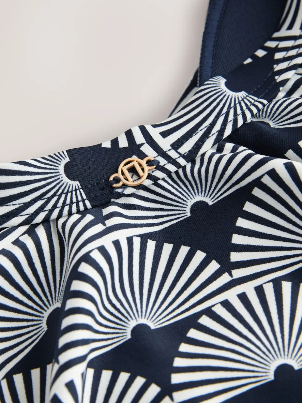 Imprimé à éventails bleu marine/Blanc - Maillot de bain moulant avec contrôle du ventre