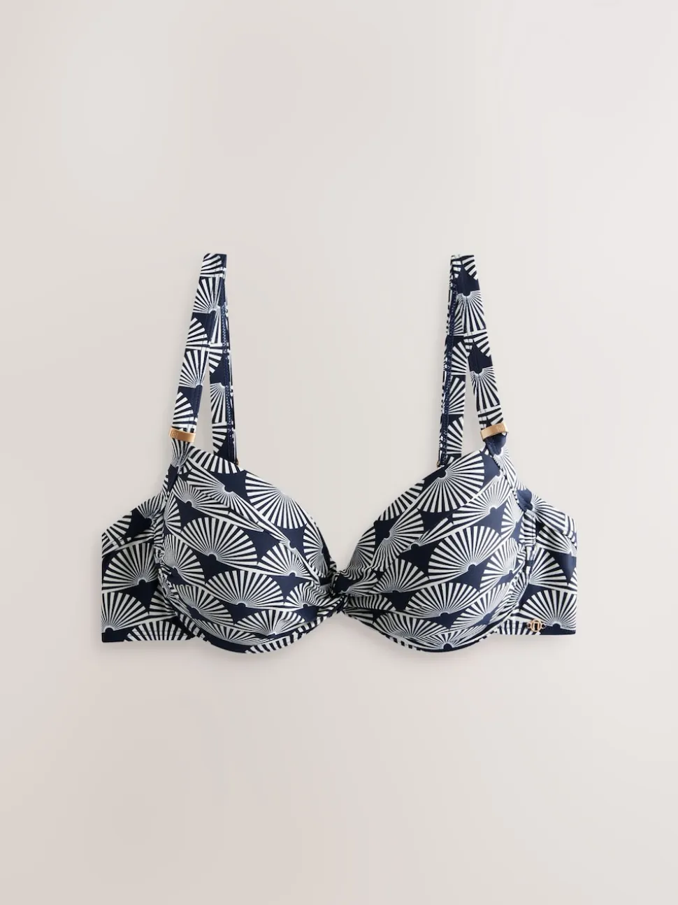 Imprimé à éventails bleu marine/Blanc - Haut de bikini rembourré à armatures gainant