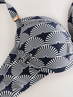 Imprimé à éventails bleu marine/Blanc - Haut de bikini rembourré à armatures gainant