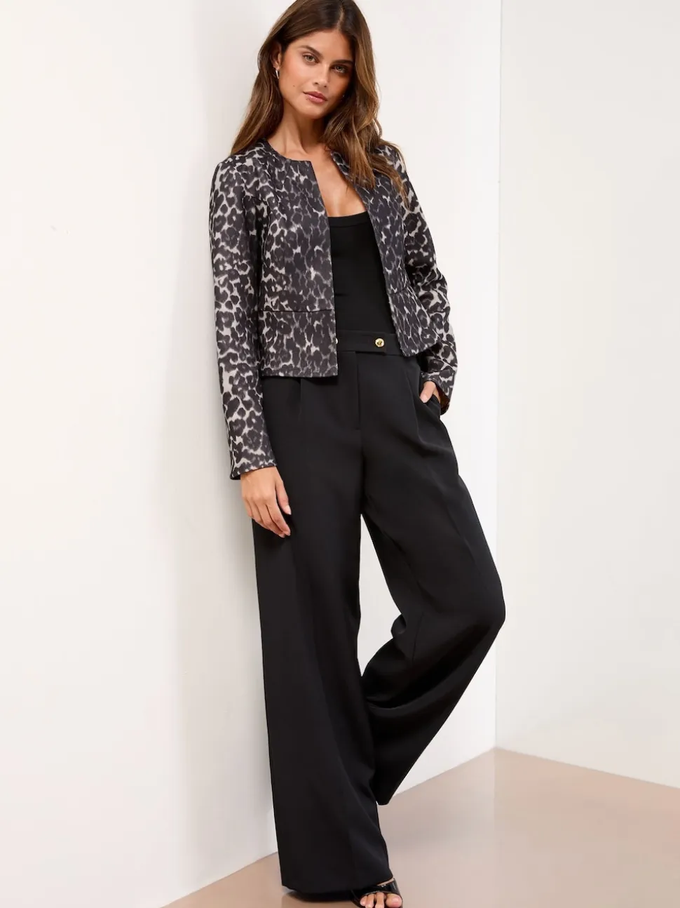 Imprimé animal gris - Blazer sans col Lipsy Raccourci