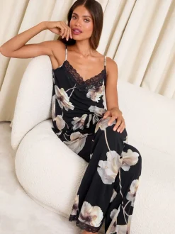 Imprimé coquelicot noir - Ensemble pyjama Lipsy en jersey cami et pantalons
