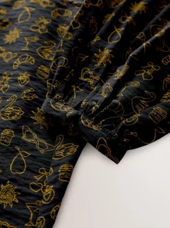 Imprimé croissant noir - Mini robe à manches longues avec coutures