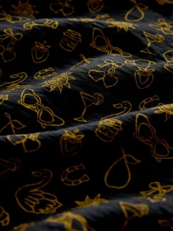 Imprimé croissant noir - Mini robe à manches longues avec coutures