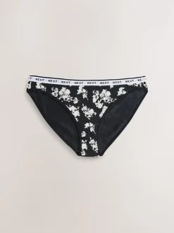 Imprimé floral noir / blanc - Lot de 4 culottes à logo en coton