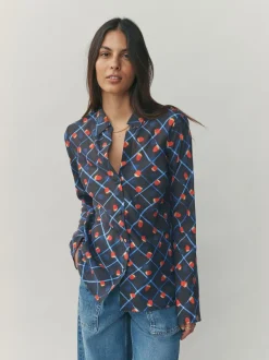 Imprimé fruit à carreaux - Chemise à col en V en Blend Lyocell