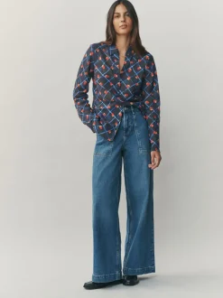 Imprimé fruit à carreaux - Chemise à col en V en Blend Lyocell