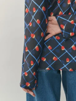 Imprimé fruit à carreaux - Chemise à col en V en Blend Lyocell