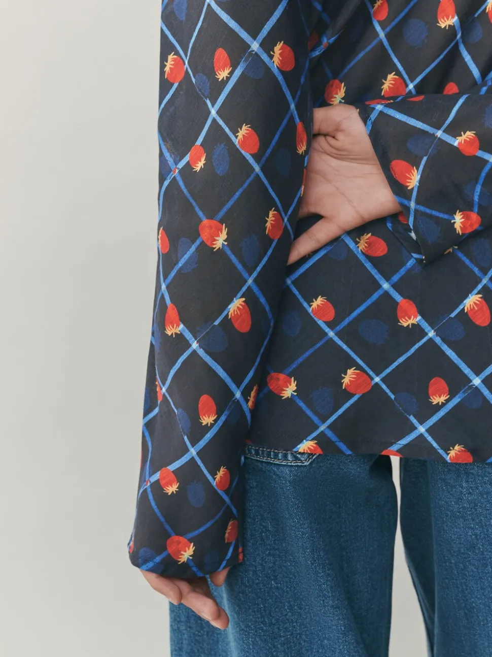 Imprimé fruit à carreaux - Chemise à col en V en Blend Lyocell