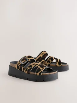 Imprimé Léopard - Sandales à bride en cuir avec boucle
