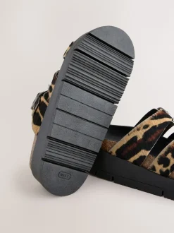 Imprimé Léopard - Sandales à bride en cuir avec boucle