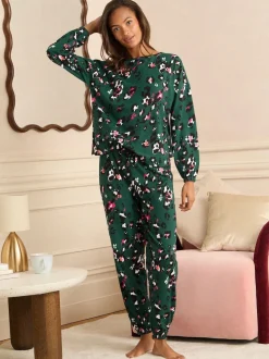 Imprimé léopard vert forêt - Love & Roses Ensemble de pyjama à manches longues en jersey