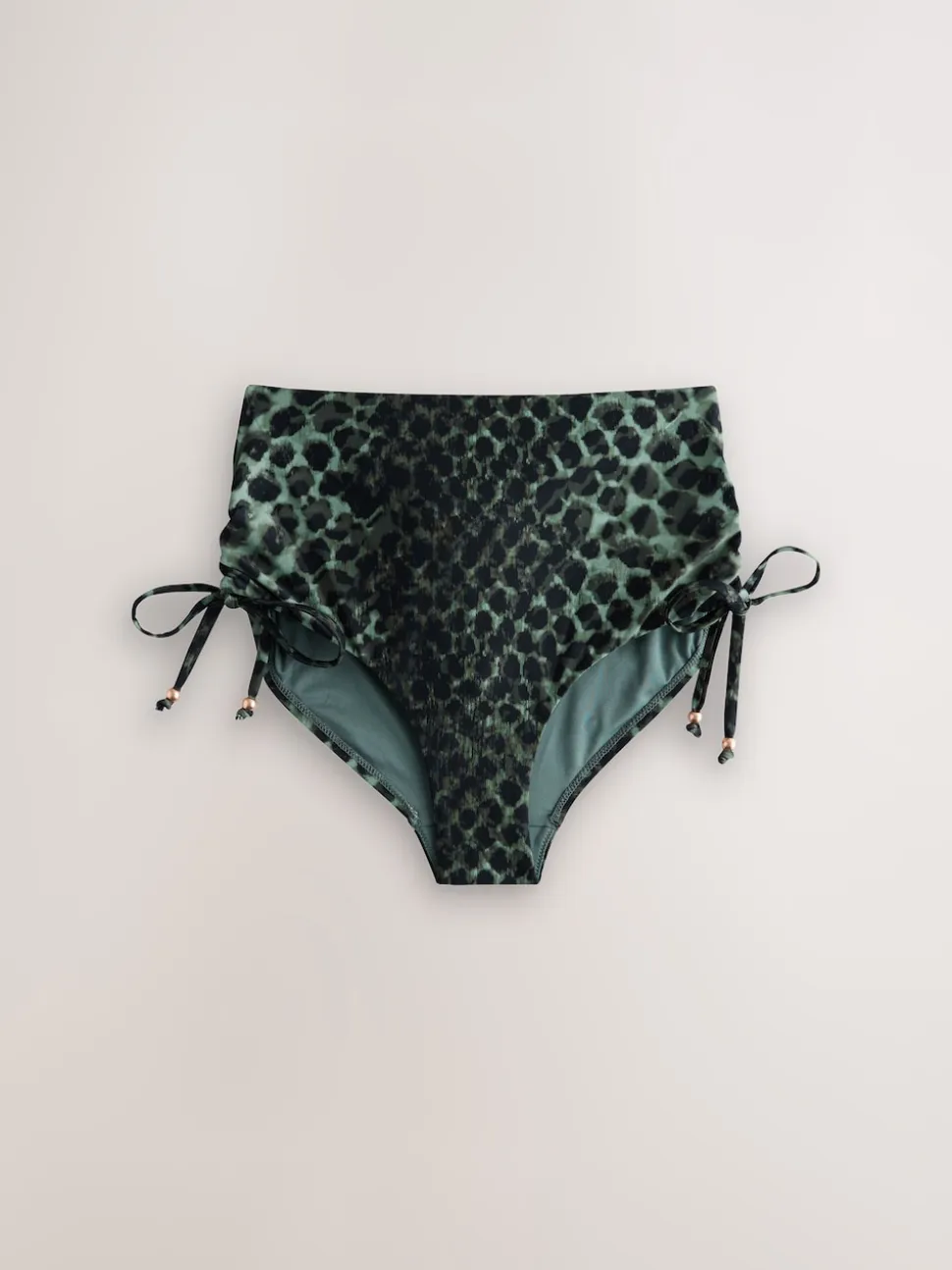 Imprimé léopard vert/noir - Bas de bikini froncé
