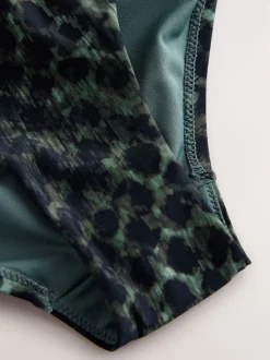 Imprimé léopard vert/noir - Bas de bikini froncé