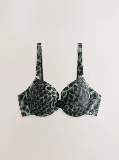 Imprimé léopard vert/noir - Haut de bikini rembourré à armatures gainant