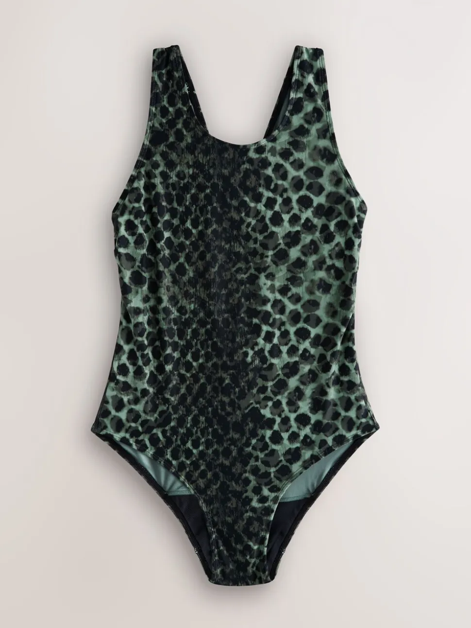 Imprimé léopard vert/noir - Maillot de bain d’époque Col Montant